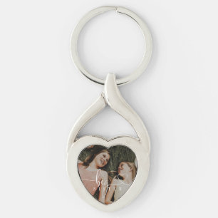 Skriptutskrift för stora symboler för foto twisted heart silverfärgad nyckelring