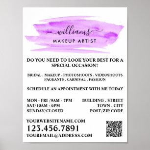 Skriptvattenfärgad Lila Brushstroke Makeup Artist Poster