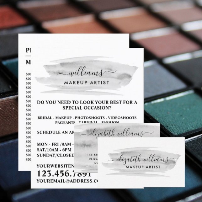 Skriptvattensfärgad Grått Brushstroke Makeup Artis Reklamblad (Skapare uppladdad)