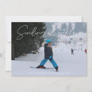 Skriptvit överlägg Skicka foto Valentine med Kärle Julkort