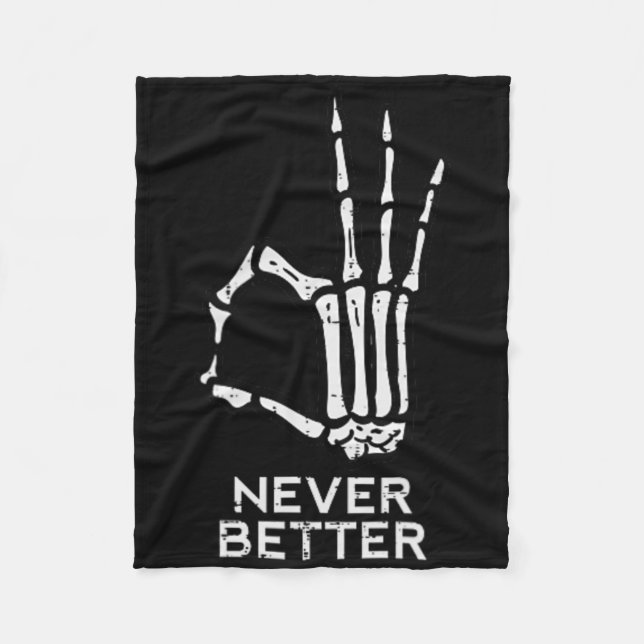 Skriv aldrig Skeleton Hand Roligt Halloween M Fleecefilt (Framsidan)