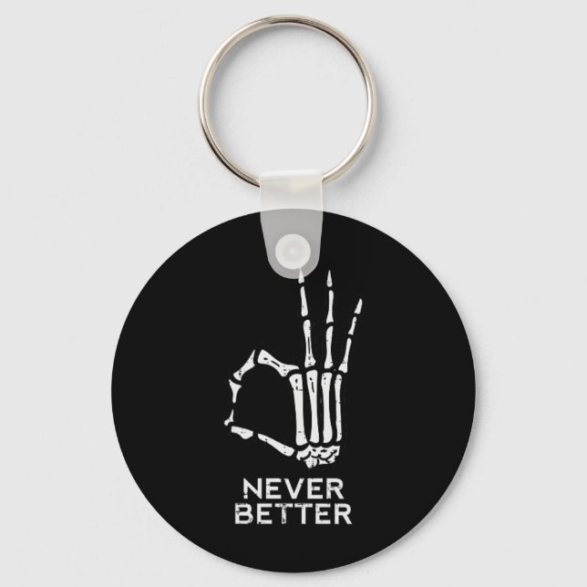 Skriv aldrig Skeleton Hand Roligt Halloween M Nyckelring (Framsida)