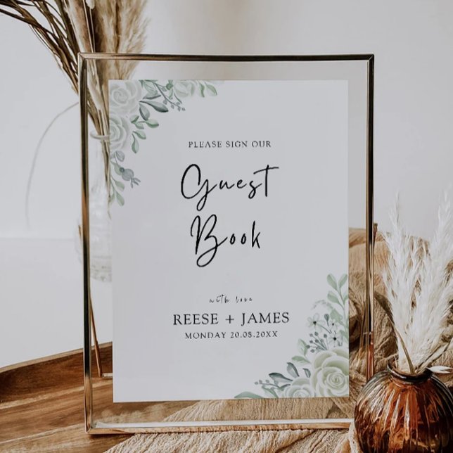 Skriv Bok-mall för Emerald Grönt Bröllop Guest Inbjudningar (Emerald Green Wedding Guest Book Sign Template)