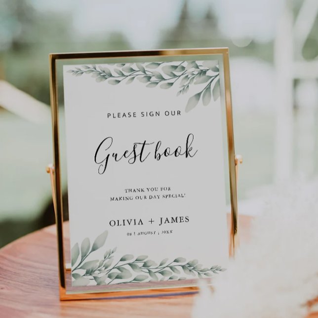 Skriv Bok-mall för Emerald Grönt Bröllop Guest Inbjudningar (Emerald Green Wedding Guest Book Sign Template)