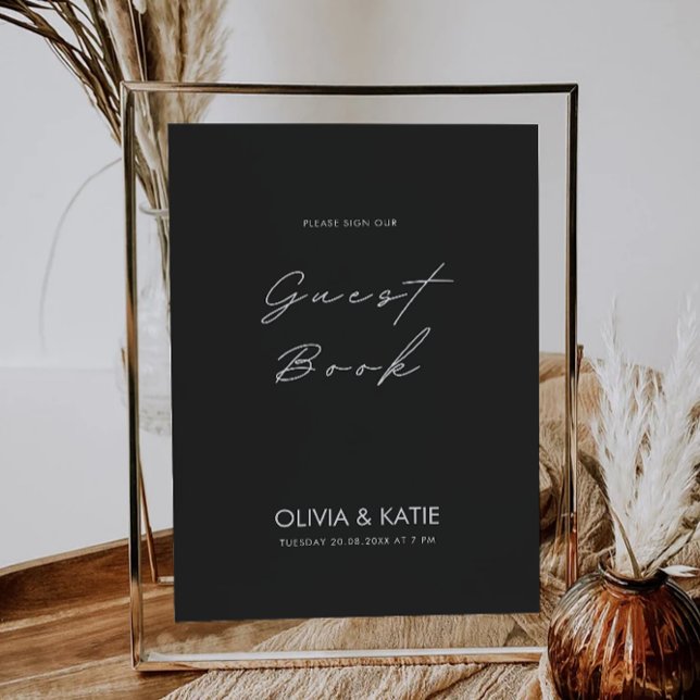 Skriv Bok-mall för svart Bröllop-gäst i Inbjudningar (Black Wedding Guest Book Sign Template)