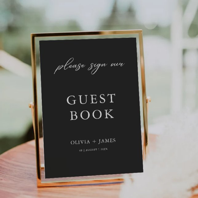 Skriv Bok-mall för svart Bröllop-gäst i Inbjudningar (Black Wedding Guest Book Sign Template)