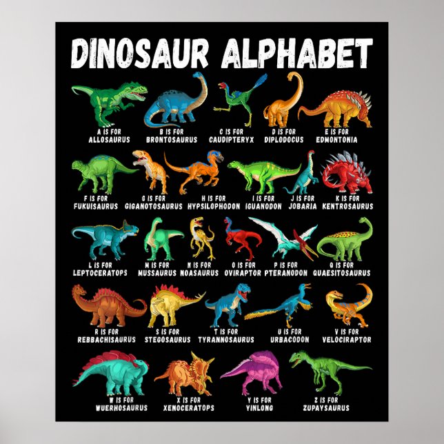 Skriv Dinosaurier Alfabet AZ ABC Dino Identifierin Poster (Framsidan)
