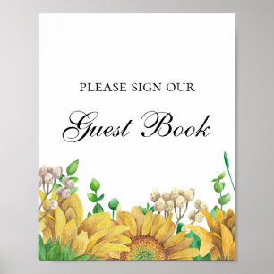 Skriv i vår gästbok. Rustika blommor. Solrosor Poster