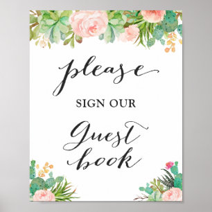 Skriv i vår gästbok Succulent Cactus Floral Poster