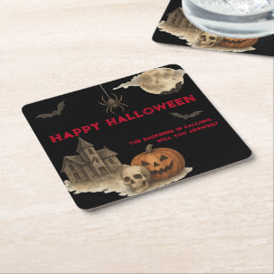 Skriv if you Dare - Spooky Haunween House Underlägg Papper Kvadrat