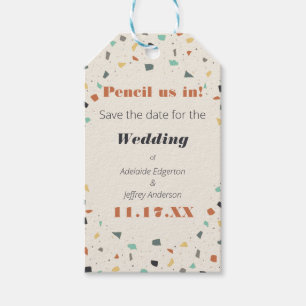 Skriv med pennan i Spara datumet Terrazzo Tile Presentetikett
