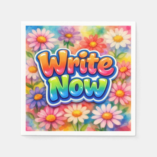 Skriv Nu Text med Neon Daisy Garden Pappersservett (Framsidan)