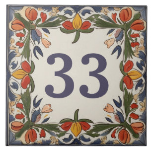 Skriv skylt över Vintage Flower Custom House-numme Kakelplatta