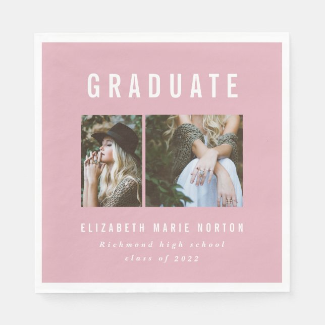 Skriv studenten multifoto rosa och vitt pappersservett (Framsidan)