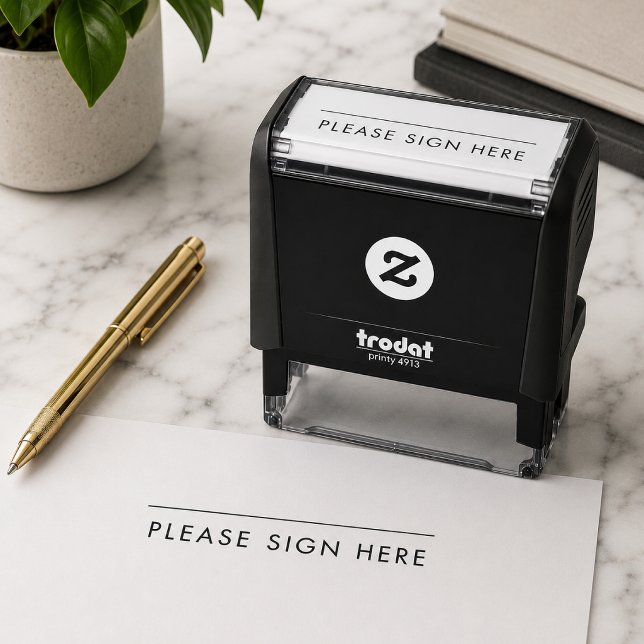 Skriv under här | Modern Namnteckning rad Självfärgande Stämpel (Custom sign here stamp for office forms, contracts, waivers, receipts, and paperwork.)