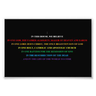 Skriv under med förkortad Nicene Creed. Fototryck