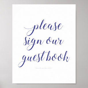 Skriv under vår gäst i Bok, blå Bröllop Poster