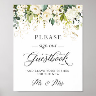 Skriv under vår Guestbook Vit ros Blommigt Poster