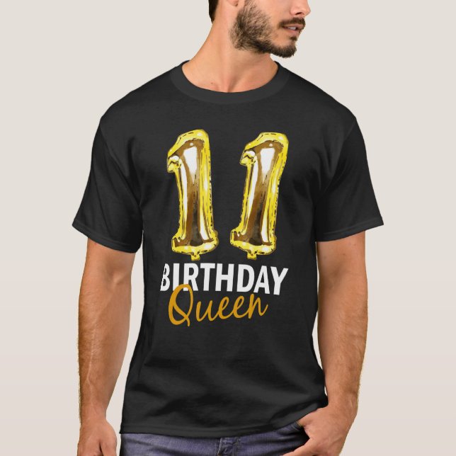 Skriv ut 11 års födelsedagskalenliga babyballonger t shirt (Framsida)