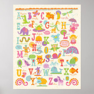 Skriv ut ABC Animal Alphabet Girl Nursery Poster