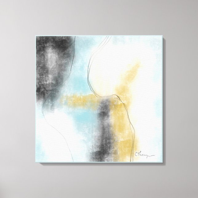 Skriv ut abstrakt Blue Guld Faux Wrapped Canvas (Framsida)