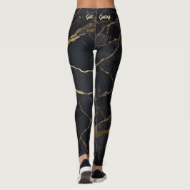 Skriv ut abstrakt svart och Guld Marble Leggings