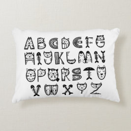 Skriv ut alfabet för Kat-Tecknad Prydnadskudde