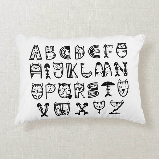 Skriv ut alfabet för Kat-Tecknad Prydnadskudde (Framsidan)