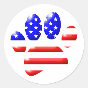Skriv ut amerikanska Flagga Hund Paw Runt Klistermärke