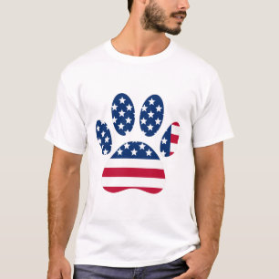 Skriv ut amerikanska Flagga Hund Paw T Shirt