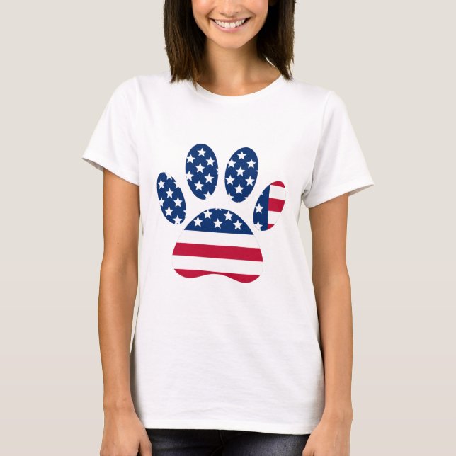 Skriv ut amerikanska Flagga Hund Paw T Shirt (Framsida)