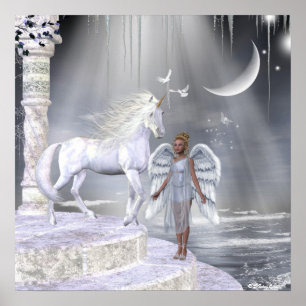 Skriv ut änglar Fae Unicorns Poster