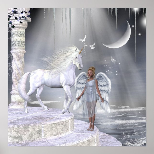 Skriv ut änglar Fae Unicorns Poster (Framsidan)