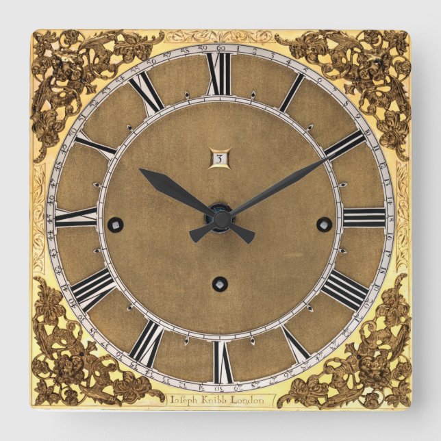 Skriv ut Antique 1685 Joseph Knibb Fyrkantig Klocka (Framsida)