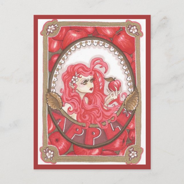 Skriv ut Apple Fairy Fantasy Art nouveau Vykort (Framsida)