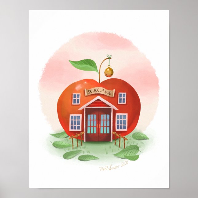 Skriv ut Apple Schoolhouse Art Poster (Framsidan)