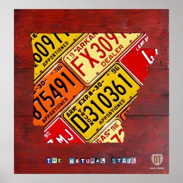 Skriv ut Arkansas License Plate Karta Poster (Framsidan)