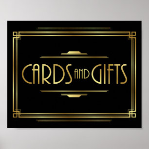 Skriv ut Art Deco-kort och GIFTS-signatur Poster