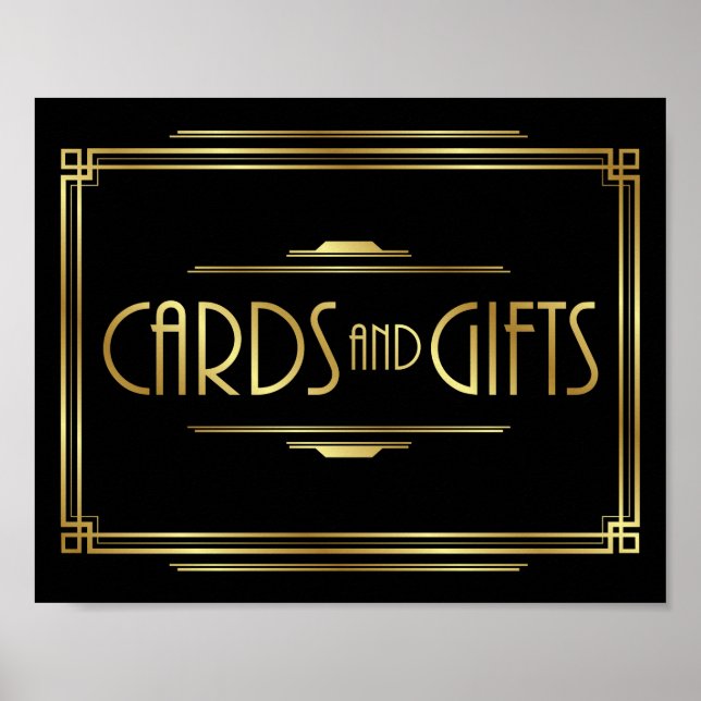 Skriv ut Art Deco-kort och GIFTS-signatur Poster (Framsidan)