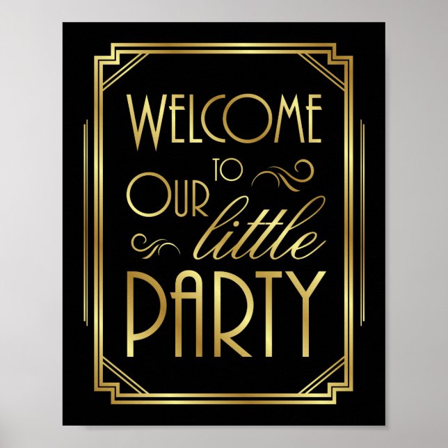 Skriv ut Art Deco PARTY WELCOME-signatur Poster (Framsidan)