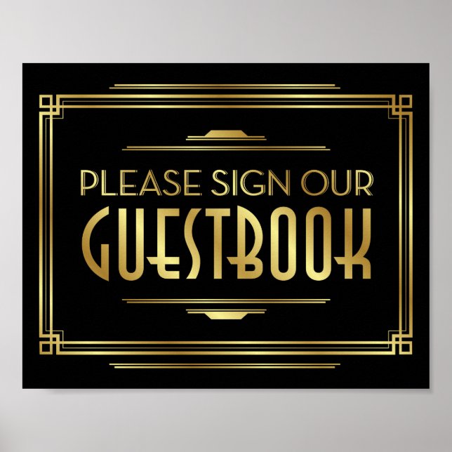 Skriv ut Art Deco SIGN VÅR GUESTBOOK-signatur Poster (Framsidan)