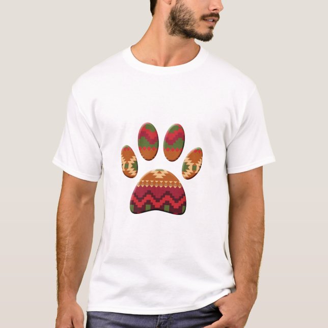 Skriv ut aztec Geometric Mönster Art Hund Paw T Shirt (Framsida)