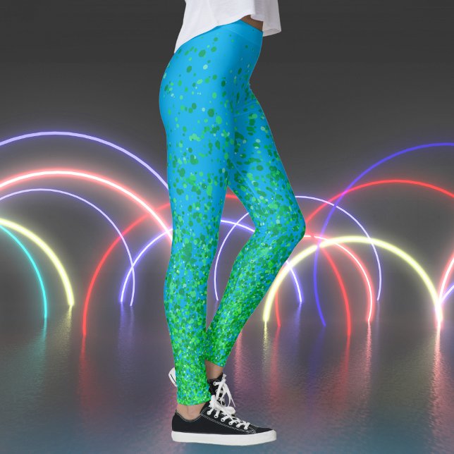 Skriv ut Azure Blue och Grönt Freckles Leggings (Azure Blue and Green Freckles Print Leggings)