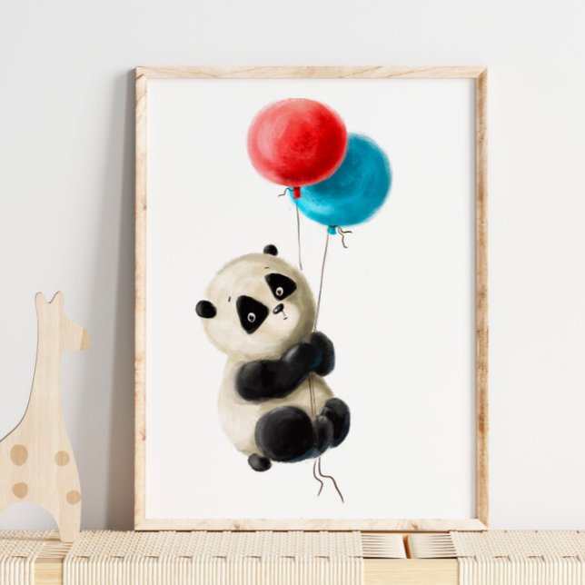 Skriv ut baby Panda-ballong | Panda Watercolor Skr Poster (Skapare uppladdad)