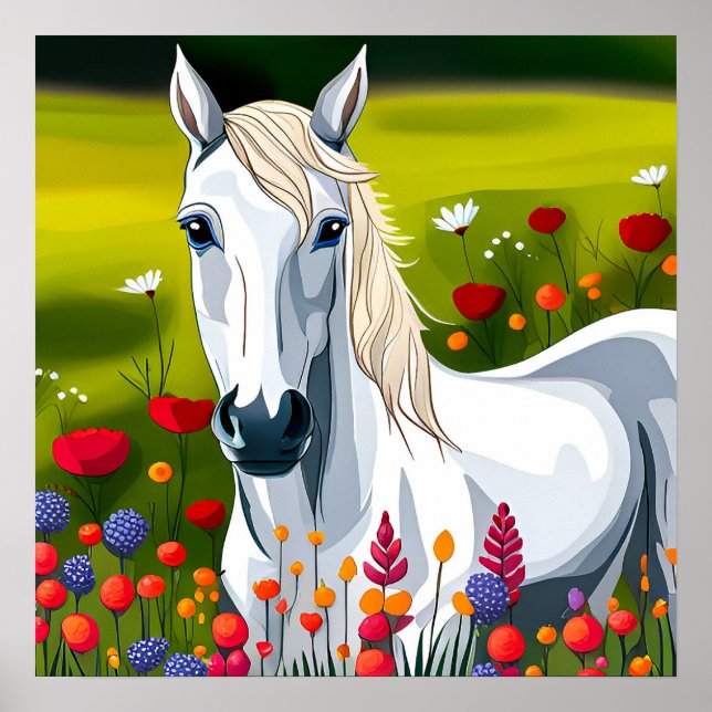 Skriv ut barn White Horse Art Poster (Framsidan)