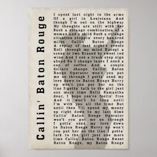 Skriv ut Baton Rouge Shadow Sång Lyric Poster