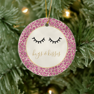 Skriv ut blankt Eyelash Guld Rosa Leopard Julgransprydnad Keramik