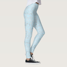 Skriv ut blek Blue och Silver Leopard Leggings