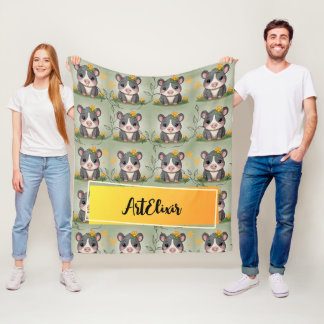 Skriv ut Blommigt för Gult av bandtillverkare Fleecefilt