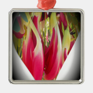 Skriv ut blommigt Heart Art Art Julgransprydnad Metall